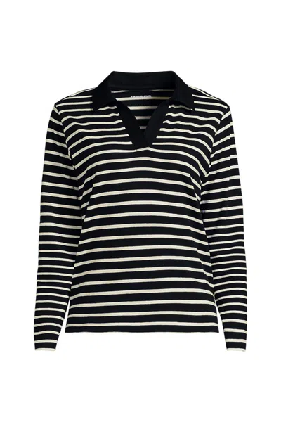 Lands' End Women's Long Sleeve Mariner Johnny Collar Polo In Black