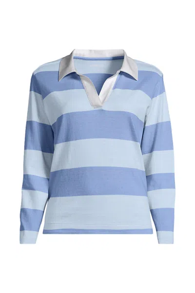 Lands' End Women's Long Sleeve Mariner Johnny Collar Polo In Blue