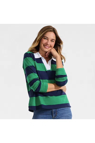 Lands' End Women's Long Sleeve Mariner Johnny Collar Polo In Multi