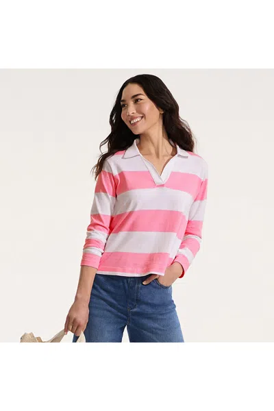 Lands' End Women's Long Sleeve Mariner Johnny Collar Polo In Pink