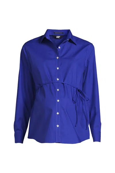 Lands' End Women's Long Sleeve Maternity Adjustable Stretch Shirt In Blue
