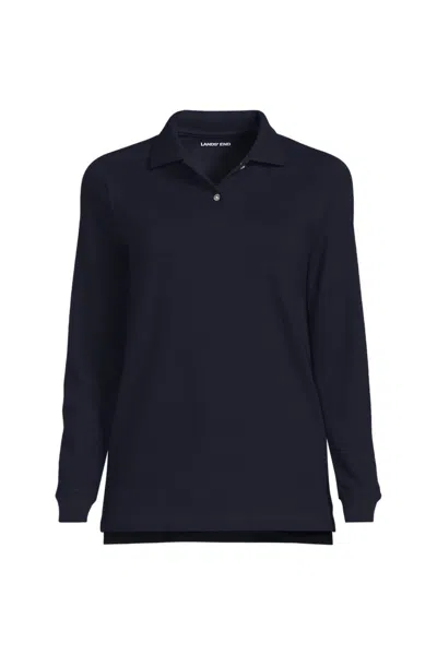 Lands' End Women's Long Sleeve Mesh Polo Shirt In Blue