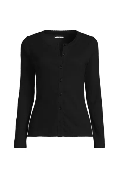 Lands' End Women's Long Sleeve Micro Rib Button Through Cardigan In Black