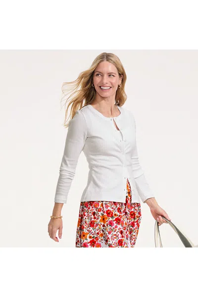 Lands' End Women's Long Sleeve Micro Rib Button Through Cardigan In White