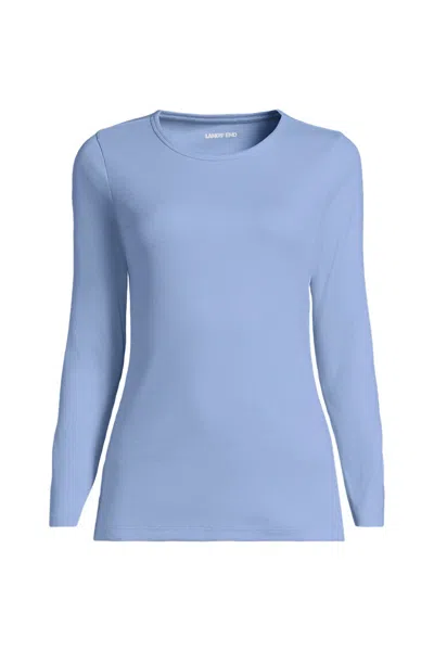 Lands' End Plus Size Long Sleeve Micro Rib T-shirt In Blue
