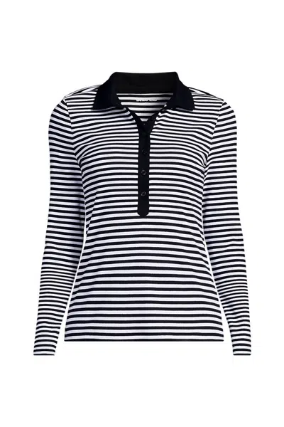 Lands' End Women's Long Sleeve Micro Rib Woven Collar Polo In Multi