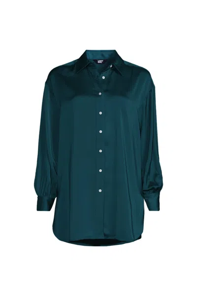 Lands' End Women's Long Sleeve Oversized Satin Buttondown Tunic In Blue