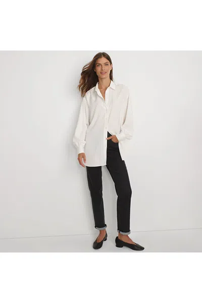 Lands' End Women's Long Sleeve Oversized Satin Buttondown Tunic In White