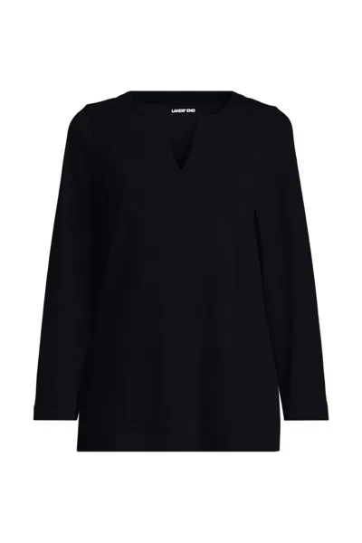 Lands' End Women's Long Sleeve Polished Essentials Notch Neck Tunic Top In Black