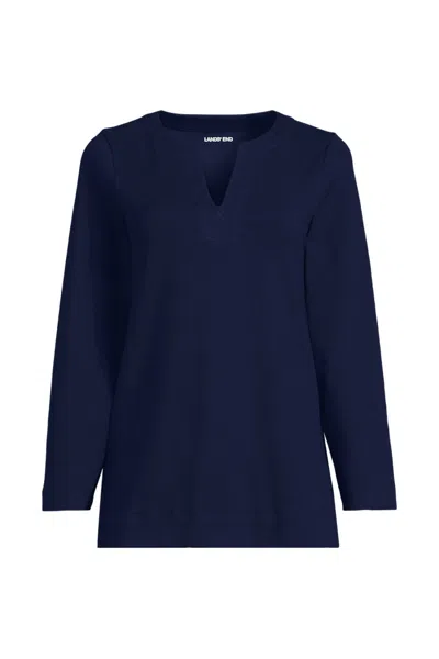 Lands' End Women's Long Sleeve Polished Essentials Notch Neck Tunic Top In Blue