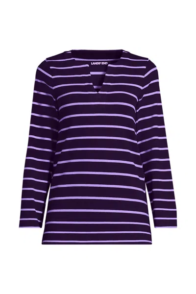 Lands' End Women's Long Sleeve Polished Essentials Notch Neck Tunic Top In Purple