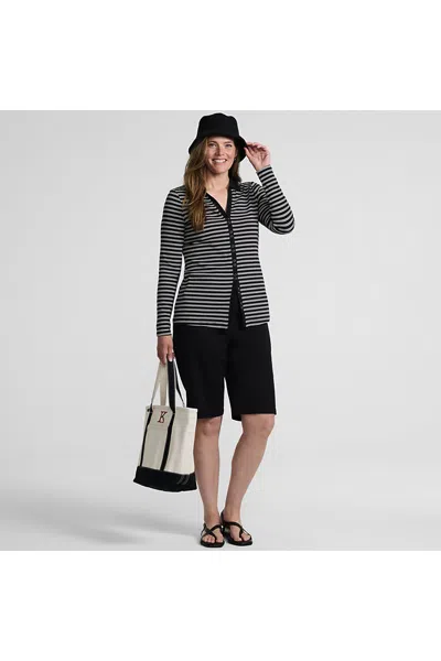 Lands' End Women's Long Sleeve Polished Rib Button Through Tunic Shirt In Ivory