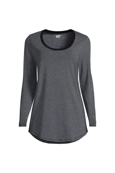 Lands' End Women's Long Sleeve Power Performance Scoop Neck Curved Hem Tunic Tee In Gray