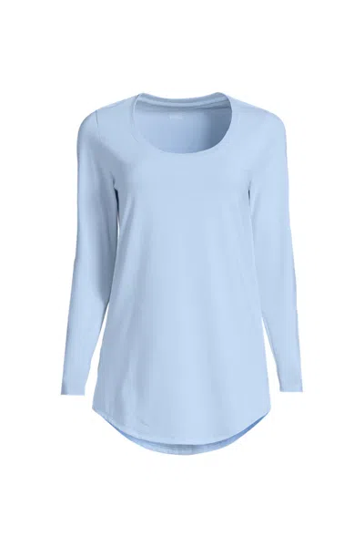 Lands' End Women's Long Sleeve Power Performance Scoop Neck Curved Hem Tunic Tee In Blue
