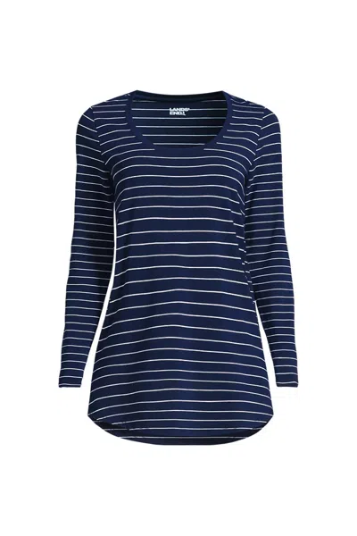 Lands' End Women's Long Sleeve Power Performance Scoop Neck Curved Hem Tunic Tee In Blue