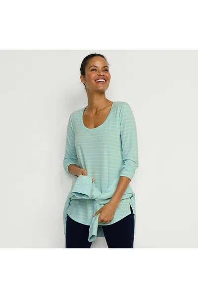 Lands' End Women's Long Sleeve Power Performance Scoop Neck Curved Hem Tunic Tee In Green
