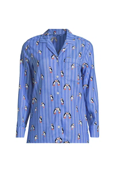 Lands' End Women's Long Sleeve Print Flannel Pajama Top In Blue