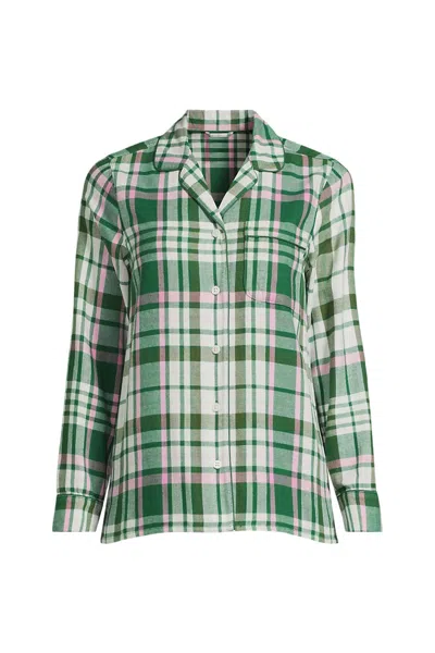 Lands' End Women's Long Sleeve Print Flannel Pajama Top In Green