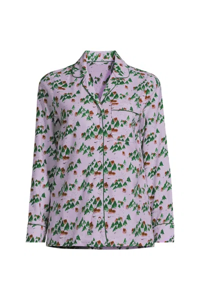 Lands' End Women's Long Sleeve Print Flannel Pajama Top In Purple