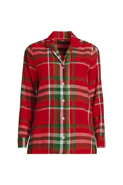 Lands' End Women's Long Sleeve Print Flannel Pajama Top In Red