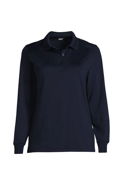 Lands' End Women's Long Sleeve Rapid Dry Polo Shirt In Blue