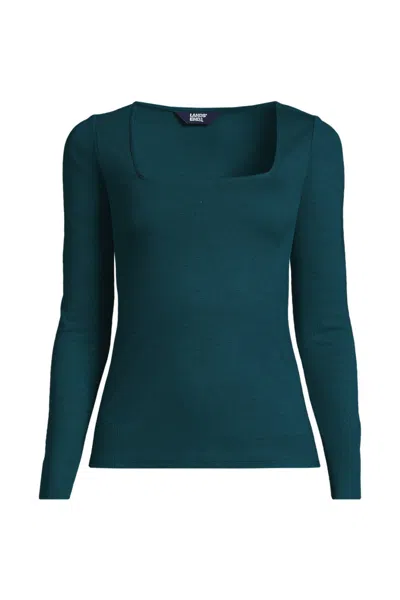 Lands' End Women's Long Sleeve Rib Square Neck Tee In Green