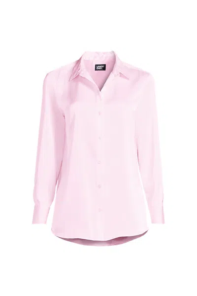 Lands' End Women's Long Sleeve Satin Button Down Shirt In Pink