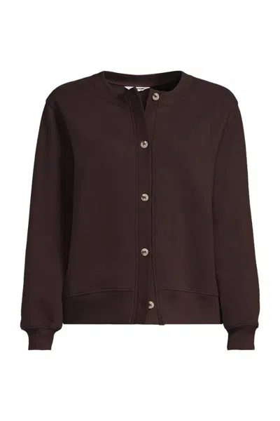 Lands' End Women's Long Sleeve Serious Sweats Cardigan Sweatshirt In Brown