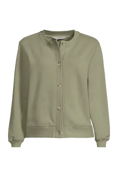 Lands' End Women's Long Sleeve Serious Sweats Cardigan Sweatshirt In Green