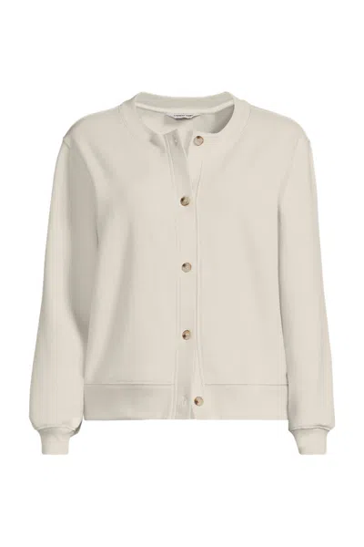 Lands' End Women's Long Sleeve Serious Sweats Cardigan Sweatshirt In White
