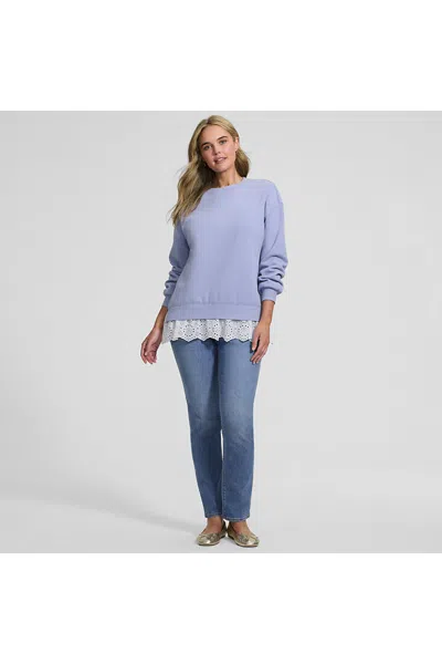 Lands' End Women's Long Sleeve Serious Sweats Lace Hem Crew Neck Tunic Sweatshirt In Purple