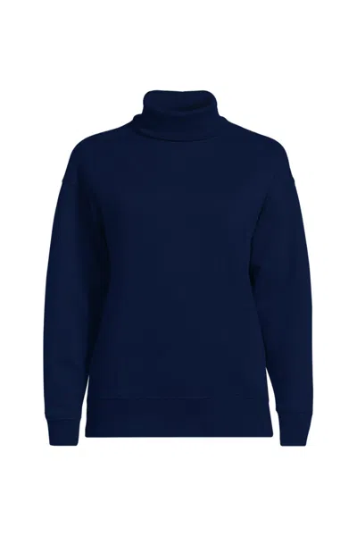 Lands' End Women's Long Sleeve Serious Sweats Mock Neck Sweatshirt In Blue