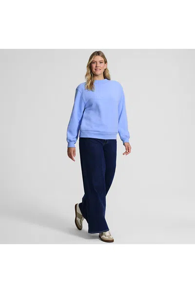 Lands' End Women's Long Sleeve Serious Sweats Mock Neck Sweatshirt In Blue