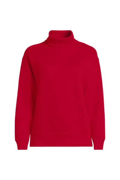 Lands' End Women's Long Sleeve Serious Sweats Mock Neck Sweatshirt In Red