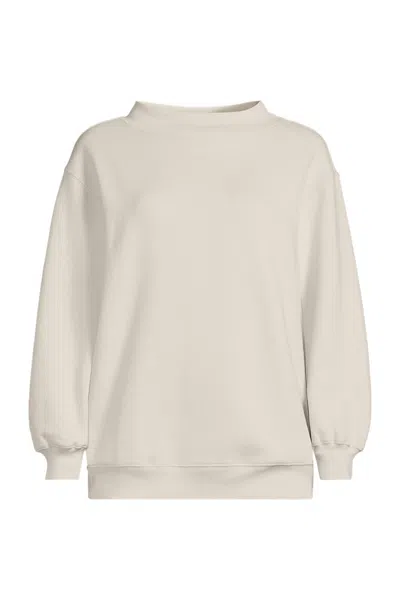 Lands' End Women's Long Sleeve Serious Sweats Mock Neck Sweatshirt In White