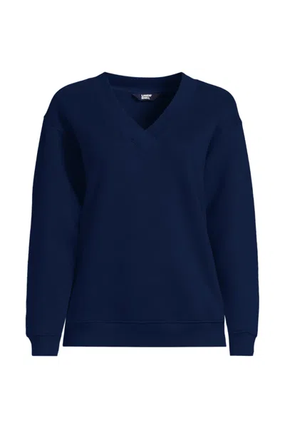 Lands' End Women's Long Sleeve Serious Sweats V-neck Sweatshirt In Blue