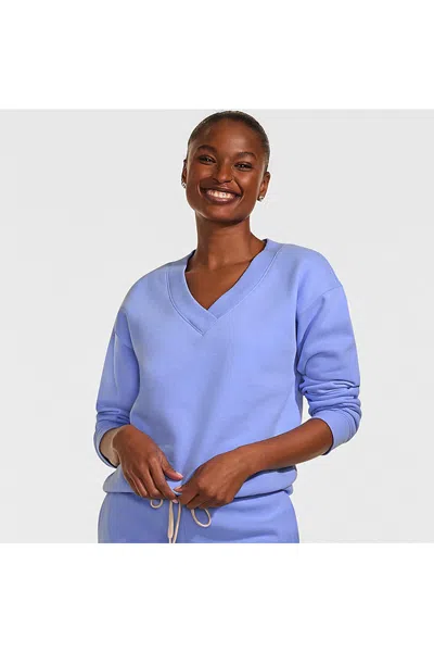 Lands' End Women's Long Sleeve Serious Sweats V-neck Sweatshirt In Blue