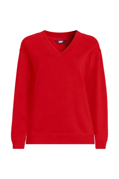 Lands' End Women's Long Sleeve Serious Sweats V-neck Sweatshirt In Red
