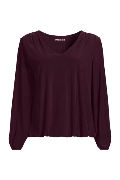 Lands' End Women's Long Sleeve Silky Knit V-neck Blouson Top In Red