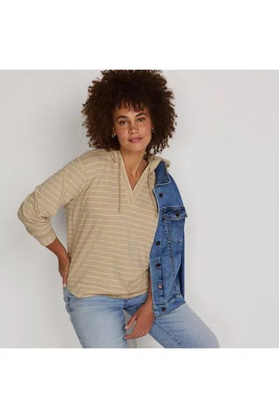 Lands' End Women's Long Sleeve Slub Hooded Popover In Brown