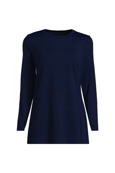 Lands' End Women's Long Sleeve Split Hem Garden Tunic Tee - Sunshade Upf 50 Quick Dry In Blue