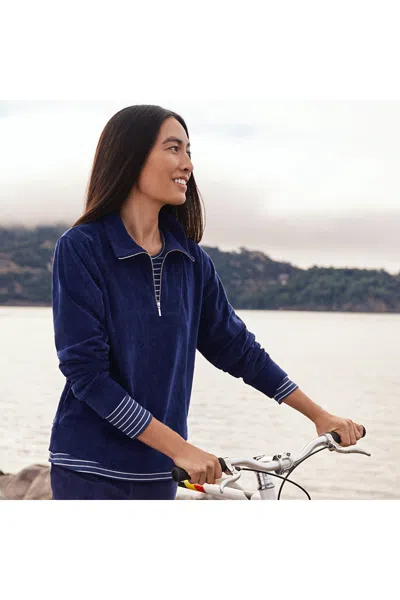 Lands' End Women's Long Sleeve Sport Cord Quarter Zip Pullover In Blue