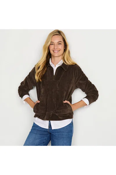 Lands' End Women's Long Sleeve Sport Cord Quarter Zip Pullover In Brown