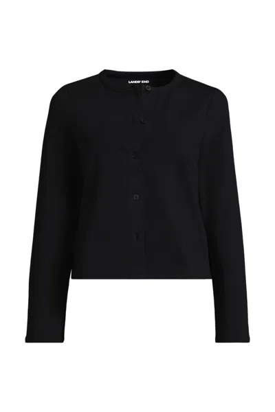 Lands' End Women's Long Sleeve Starfish Cropped Crew Neck Cardigan In Black