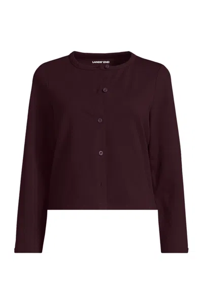 Lands' End Women's Long Sleeve Starfish Cropped Crew Neck Cardigan In Brown
