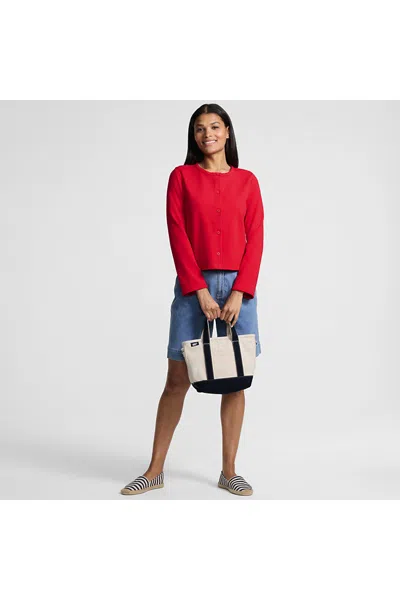 Lands' End Women's Long Sleeve Starfish Cropped Crew Neck Cardigan In Red