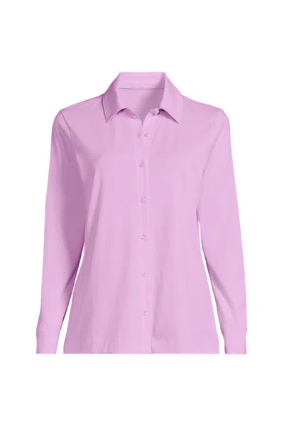 Lands' End Women's Long Sleeve Supima Cotton Relaxed Button Front Shirt In Purple