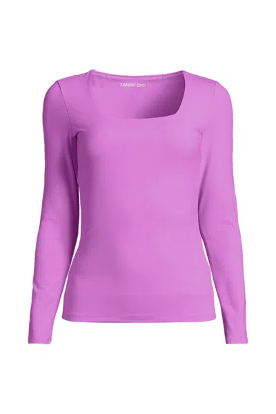 Lands' End Women's Long Sleeve Tugless Double Layer Square Neck Knit Top In Pink