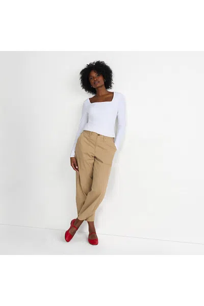 Lands' End Women's Long Sleeve Tugless Double Layer Square Neck Knit Top In White