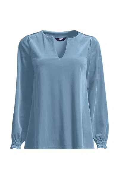 Lands' End Women's Long Sleeve Velvet Blouse In Blue